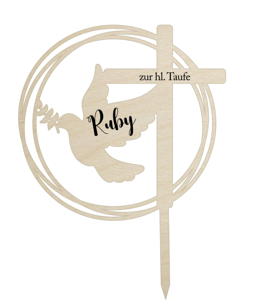 Individueller Topper Name + Wunsch Anlass im Kreis mit Kreuz & Taube